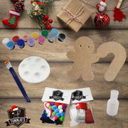 Kit navideño infantil con galleta de jengibre y bastón de madera para pintar, con pinturas y accesorios incluidos