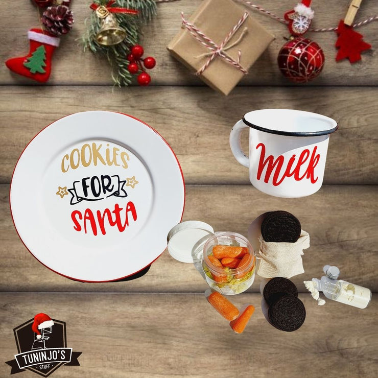 Set navideño con plato y taza de peltre personalizados para Santa Claus