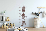 vinil medidor infantil robots, decoración pared temática robótica, viniles de altura para niños, vinil decorativo robots pared, medidor de crecimiento creativo, robots para recámara infantil