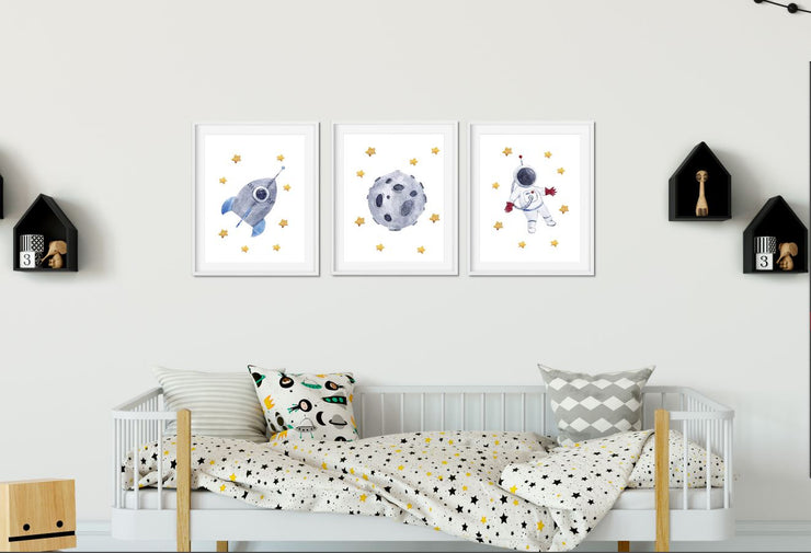 Cuadros decoración bebés niños Bundle cuadros astronauta luna nave espacial Decoración espacial habitación infantil Cuadros espacio infantiles Cuadros modernos niños Regalo original bebé explorador Decoración estimulante habitación bebé Arte espacial niños Cuadros temáticos infantiles Obra de arte para habitación bebé