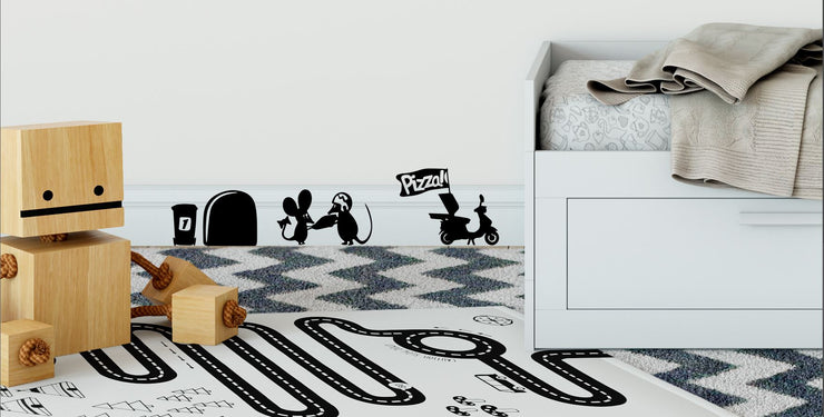 Vinil decorativo pizza. Vinilo decorativo para habitación infantil Vinilo de recorte para pared Ratón repartidor de pizza Decoración divertida para niños Vinilo infantil de alta calidad Instalación sencilla de vinilos Vinilo temático de ratón Decoración creativa para habitación de niños Vinilo de pared con diseño único Vinilo impreso de alta calidad